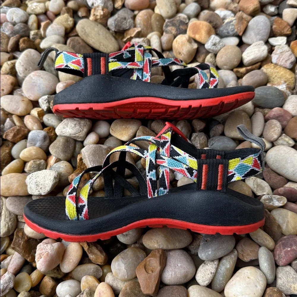 Chaco Colorful Strappy Sandals Kids Black Orange Youth Size 1